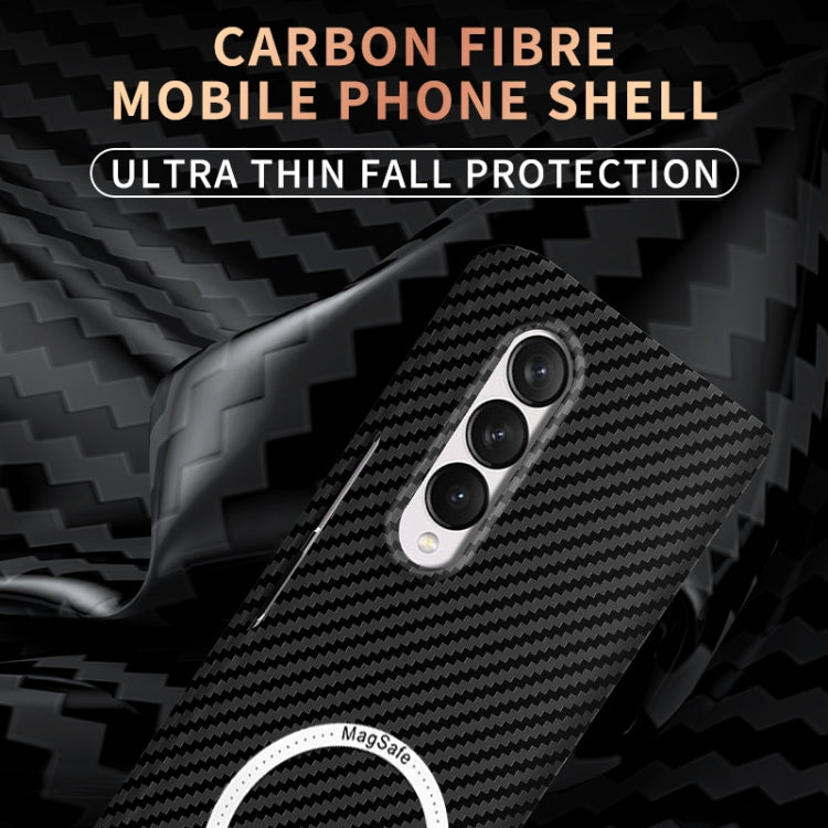For Samsung Galaxy Z Fold3 5G Carbon Fiber Texture MagSafe Magnetic Phone Case(Black Silver) - Galaxy Phone Cases by PMC TechLife | Online Shopping South Africa | PMC TechLife