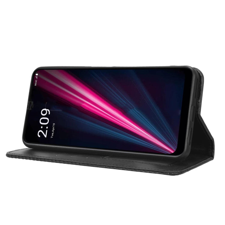 For T-Mobile Revvl 6 5G Magnetic Buckle Retro Texture Leather Phone Case(Black) - More Brand by PMC TechLife | Online Shopping South Africa | PMC TechLife