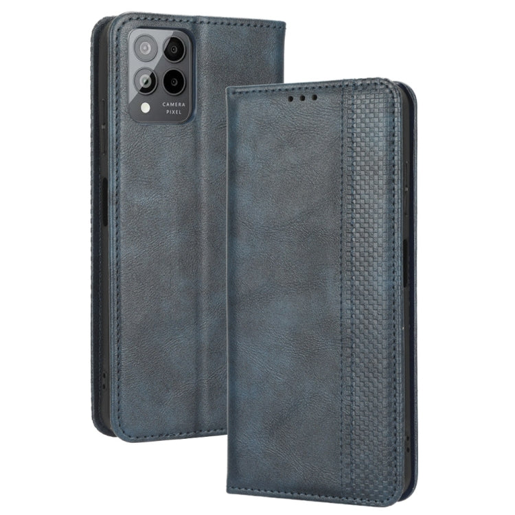 For T-Mobile REVVL 6 Pro 5G Magnetic Buckle Retro Texture Leather Phone Case(Blue) - More Brand by PMC TechLife | Online Shopping South Africa | PMC TechLife
