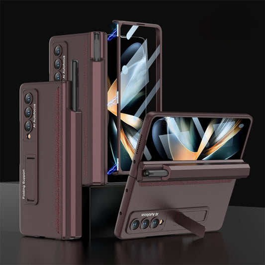 For Samsung Galaxy Z Fold4 GKK Integrated Magnetic Full Coverage Phone Case with Pen Drawer(Wine Red) - Galaxy Z Fold4 5G Cases by GKK | Online Shopping South Africa | PMC Jewellery | Buy Now Pay Later Mobicred