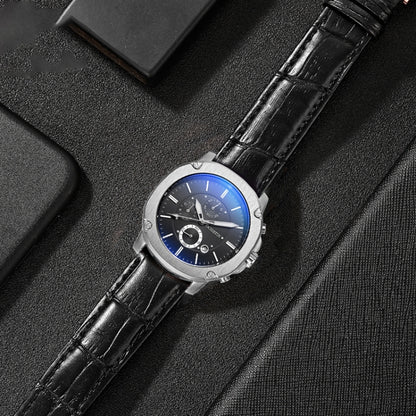 Ochstin 5039C Multifunctional Business Men Watch Luminous Waterproof Leather Quartz Watch(Silver+Gold+Blue) - Leather Strap Watches by OCHSTIN | Online Shopping South Africa | PMC Jewellery | Buy Now Pay Later Mobicred