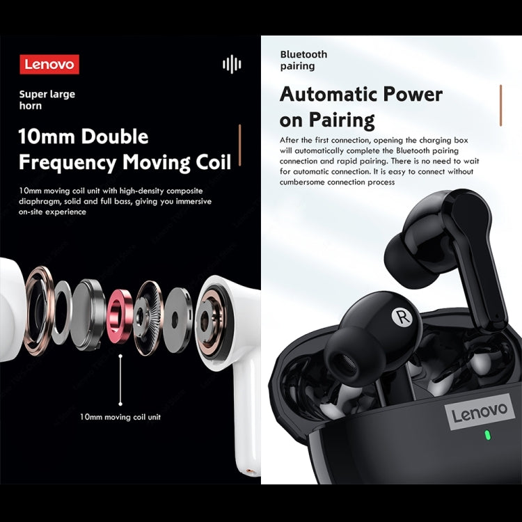 Lenovo LP1S TWS Wireless Bluetooth 5.0 Waterproof Sport Noise Reduction HIFI Bass Earphone with Mic(White) - TWS Earphone by Lenovo | Online Shopping South Africa | PMC Jewellery | Buy Now Pay Later Mobicred