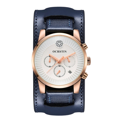 Ochstin 7232 Multifunctional Business Leather Wrist Wrist Waterproof Quartz Watch(Rose Gold+Blue) - Leather Strap Watches by OCHSTIN | Online Shopping South Africa | PMC Jewellery | Buy Now Pay Later Mobicred