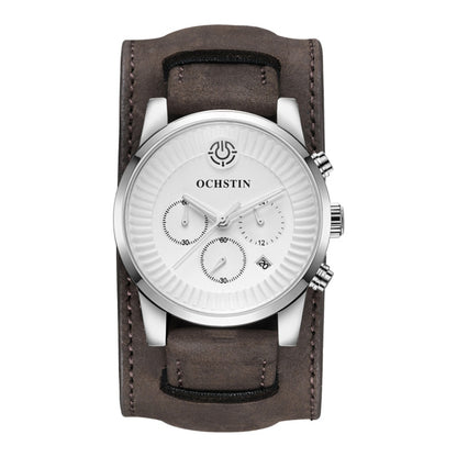 Ochstin 7232 Multifunctional Business Leather Wrist Wrist Waterproof Quartz Watch(Silver+Dark Brown) - Leather Strap Watches by OCHSTIN | Online Shopping South Africa | PMC Jewellery | Buy Now Pay Later Mobicred