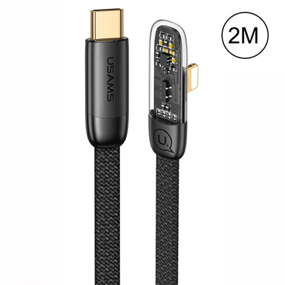 USAMS US-SJ586 PD 20W Iceflake Series Type-C to 8 Pin Right Angle Transparent Fast Charge Data Cable, Cable Length:2m(Black) - 2 in 1 Cable by USAMS | Online Shopping South Africa | PMC Jewellery