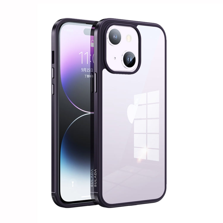 For iPhone 14 SULADA Metal Frame + Nano Glass + TPU Phone Case(Dark Purple) - free shipping - PMC TechLife - Order now!