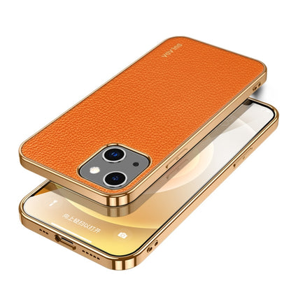 For iPhone 14 SULADA Shockproof TPU + Handmade Leather Phone Case(Orange) - iPhone 14 Cases by SULADA | Online Shopping South Africa | PMC Jewellery