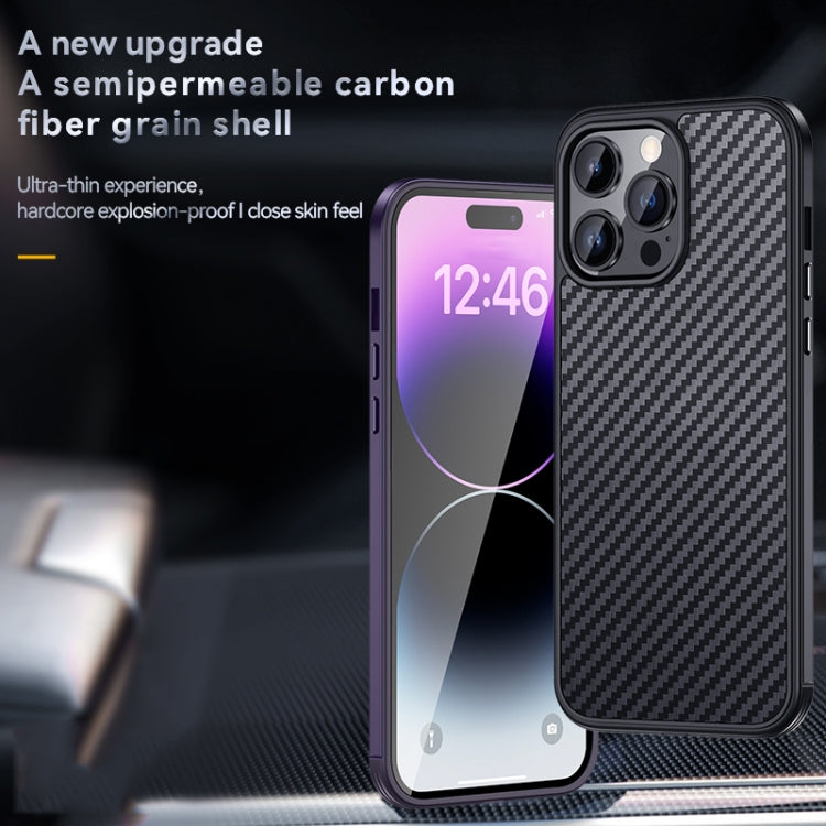 For iPhone 14 SULADA Carbon Fiber Textured Shockproof Metal + TPU Frame Case(Dark Purple) - iPhone 14 Cases by SULADA | Online Shopping South Africa | PMC TechLife | Buy Now Pay Later Mobicred