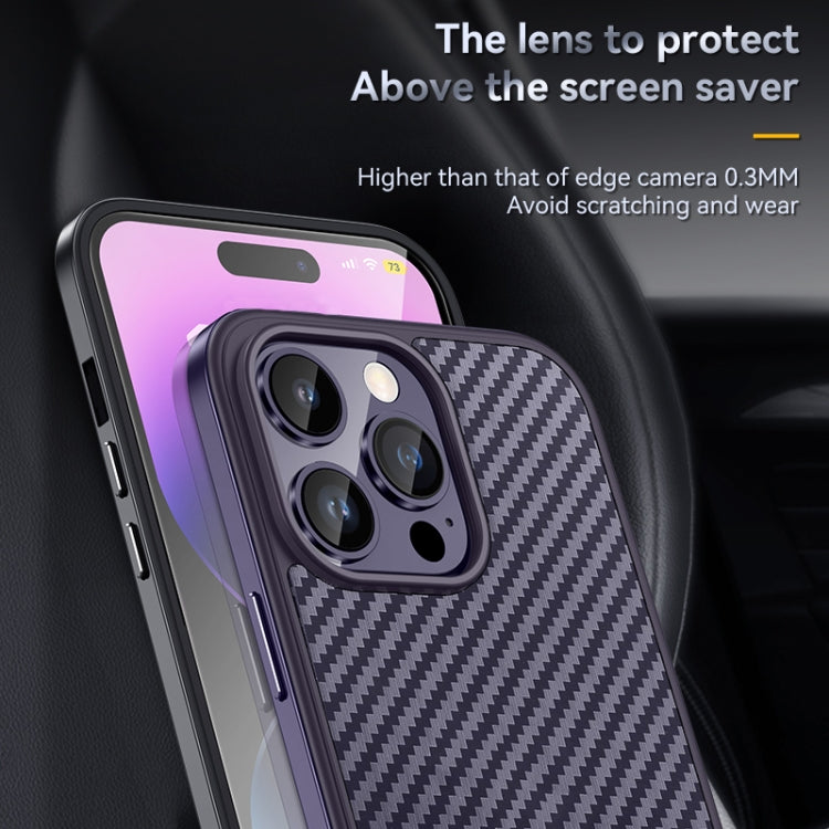 For iPhone 14 Plus SULADA Carbon Fiber Textured Shockproof Metal + TPU Frame Case(Dark Purple) - iPhone 14 Plus Cases by SULADA | Online Shopping South Africa | PMC Jewellery