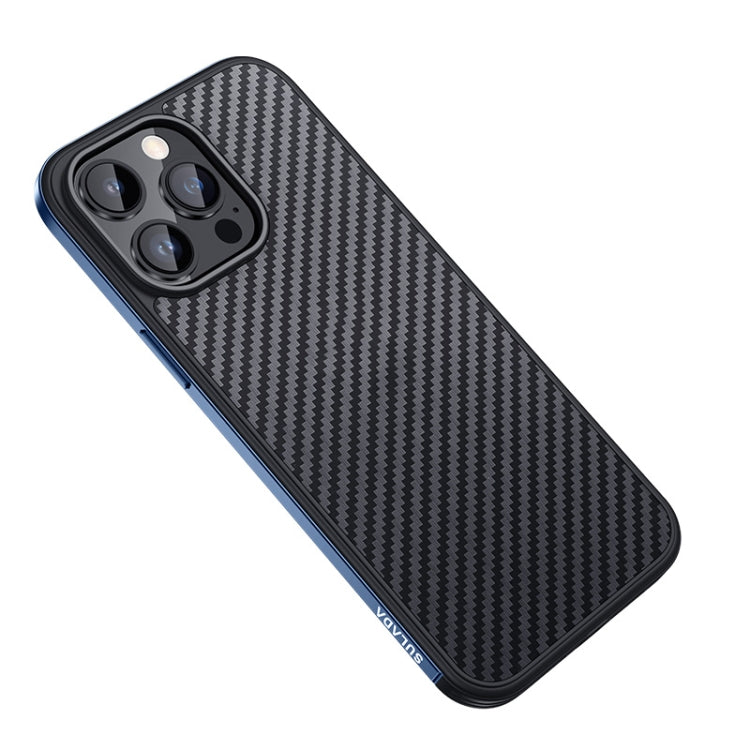 For iPhone 14 Pro SULADA Carbon Fiber Textured Shockproof Metal + TPU Frame Case(Dark Blue) - iPhone 14 Pro Cases by SULADA | Online Shopping South Africa | PMC TechLife | Buy Now Pay Later Mobicred