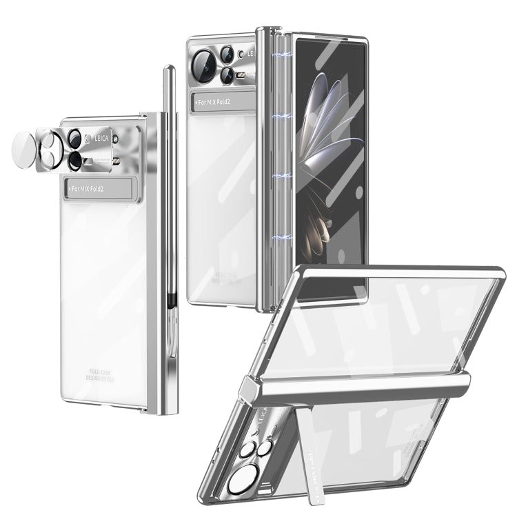 For Xiaomi Mix Fold 2 Magnetic Hinges Plating Phone Case with Holder(Silver) - Xiaomi Cases by PMC TechLife | Online Shopping South Africa | PMC TechLife