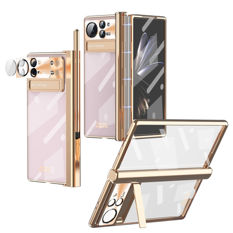 For Xiaomi Mix Fold 2 Magnetic Hinges Plating Phone Case with Holder(Champagne Gold) - Xiaomi Cases by PMC TechLife | Online Shopping South Africa | PMC TechLife