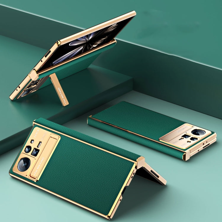 For Xiaomi Mix Fold 2 Electroplated Frame Plain Leather Phone Case(Green) - Xiaomi Cases by PMC TechLife | Online Shopping South Africa | PMC TechLife