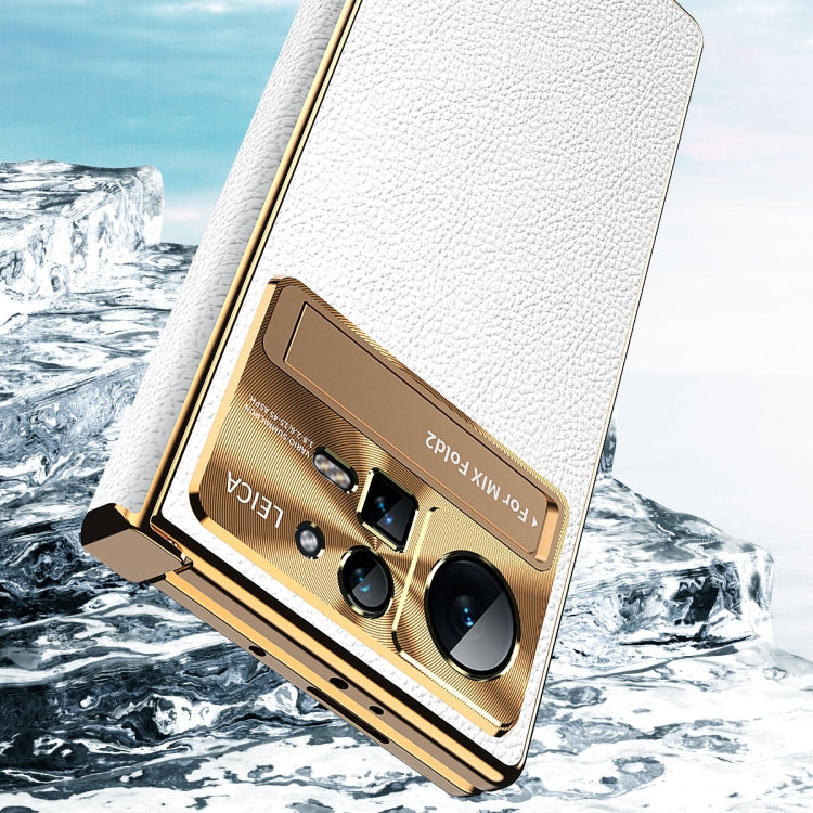 For Xiaomi Mix Fold 2 Plain Leather Double Hinged Folding Phone Case with Stylus(Gold+Blue) - Xiaomi Cases by PMC TechLife | Online Shopping South Africa | PMC TechLife