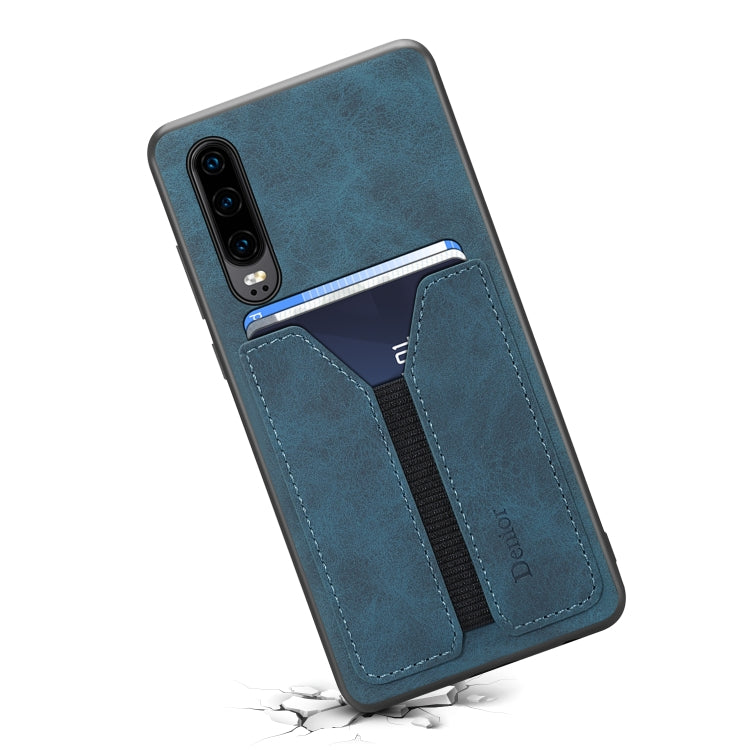 For Huawei P30 Denior DV Elastic Card PU Back Cover Phone Case(Blue) - Huawei Cases by Denior | Online Shopping South Africa | PMC TechLife | Buy Now Pay Later Mobicred