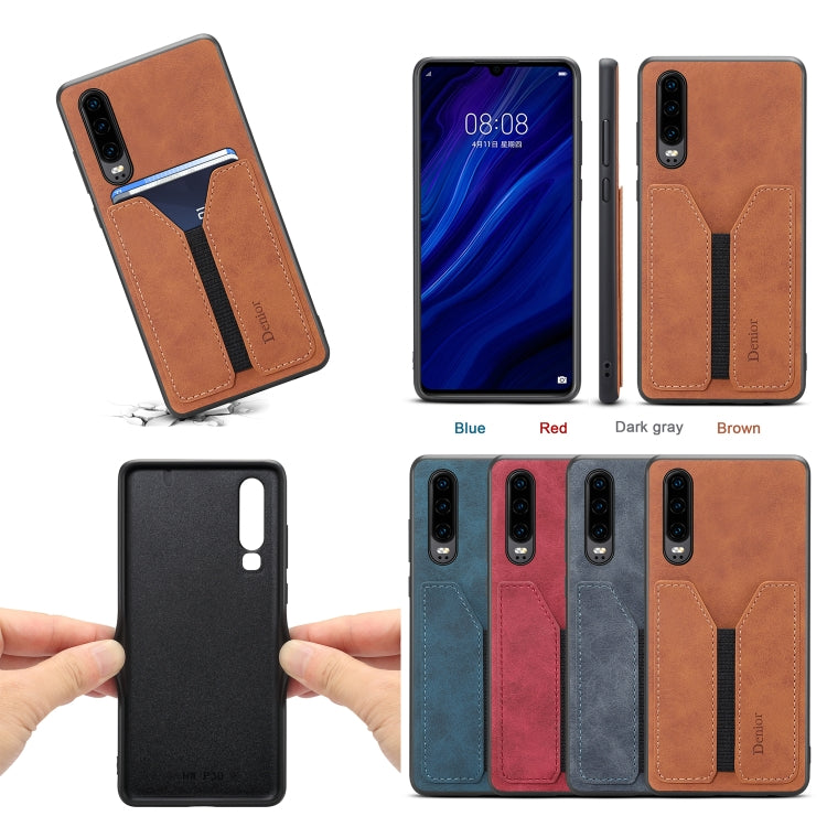 For Huawei P30 Denior DV Elastic Card PU Back Cover Phone Case(Blue) - Huawei Cases by Denior | Online Shopping South Africa | PMC TechLife | Buy Now Pay Later Mobicred
