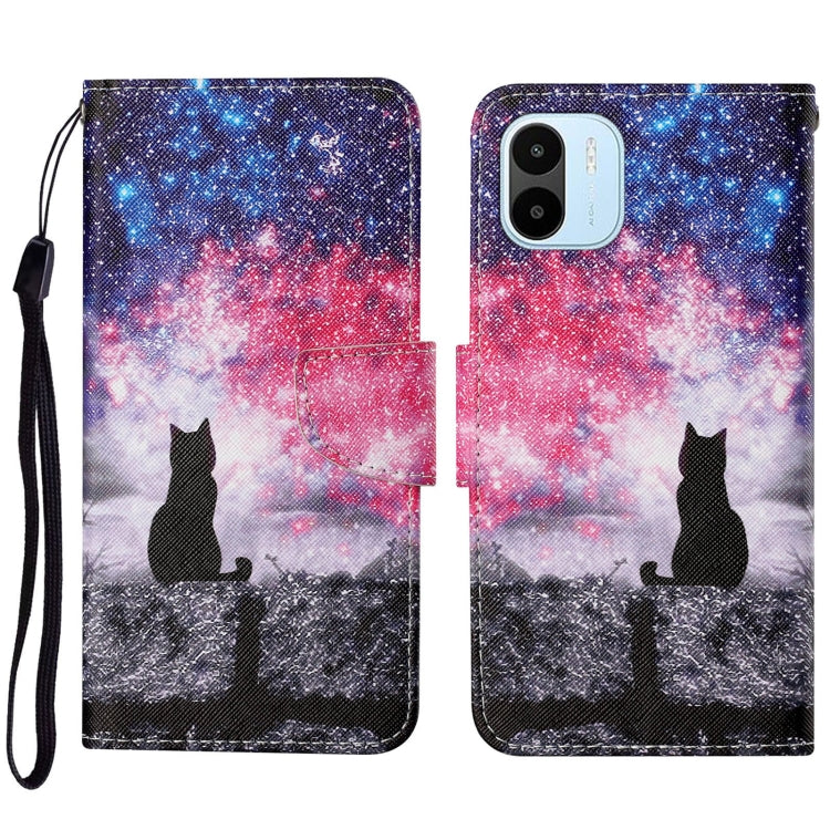 For Xiaomi Redmi A1 Colored Drawing Pattern Leather Phone Case(Star Sky Cat) - Xiaomi Cases by PMC Jewellery | Online Shopping South Africa | PMC Jewellery