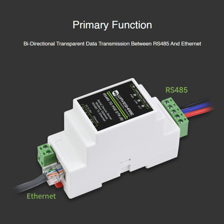 Waveshare Din Rail RS485 to RJ45 Serial Server with POE Function - free shipping - PMC TechLife - Order now!