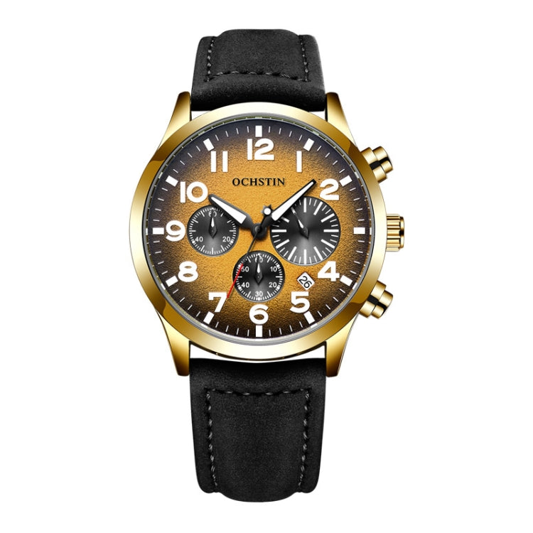 Ochstin 6042C Fashion Leather Waterproof Luminous Quartz Men Watch(Gradient Gold Black) - Leather Strap Watches by OCHSTIN | Online Shopping South Africa | PMC Jewellery | Buy Now Pay Later Mobicred