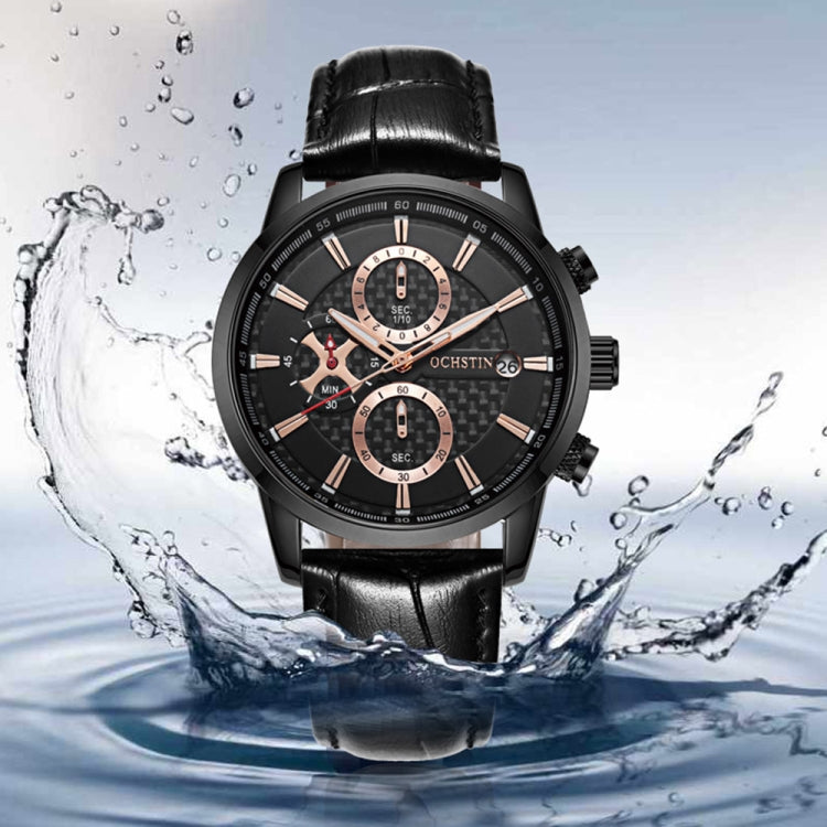 OCHSTIN 6085B Multifunctional Quartz Waterproof Men Leather Watch(Rose gold+Coffee) - Leather Strap Watches by OCHSTIN | Online Shopping South Africa | PMC Jewellery | Buy Now Pay Later Mobicred