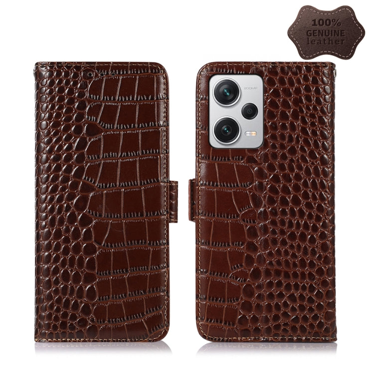 For Xiaomi Redmi Note 12 Pro+ China Magnetic Crocodile Texture Genuine Leather RFID Phone Case(Brown) - Note 12 Pro+ Cases by PMC TechLife | Online Shopping South Africa | PMC TechLife