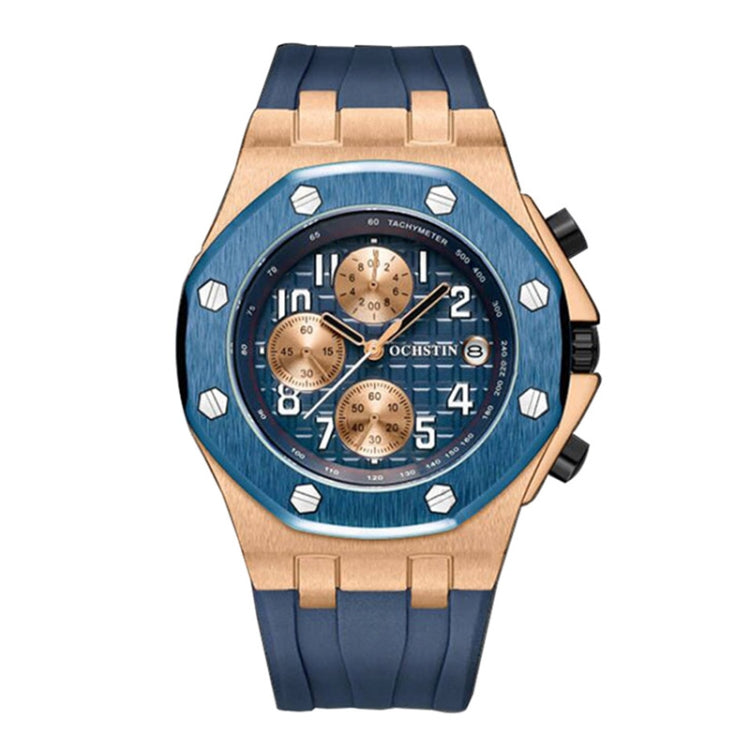 OCHSTIN 6100A Multifunctional Quartz Waterproof TPU Strap Men Watch(Rose Gold+Blue) - Leather Strap Watches by OCHSTIN | Online Shopping South Africa | PMC Jewellery | Buy Now Pay Later Mobicred