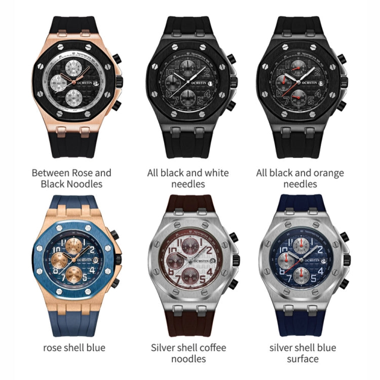 OCHSTIN 6100A Multifunctional Quartz Waterproof TPU Strap Men Watch(Rose Gold+Blue) - Leather Strap Watches by OCHSTIN | Online Shopping South Africa | PMC Jewellery | Buy Now Pay Later Mobicred