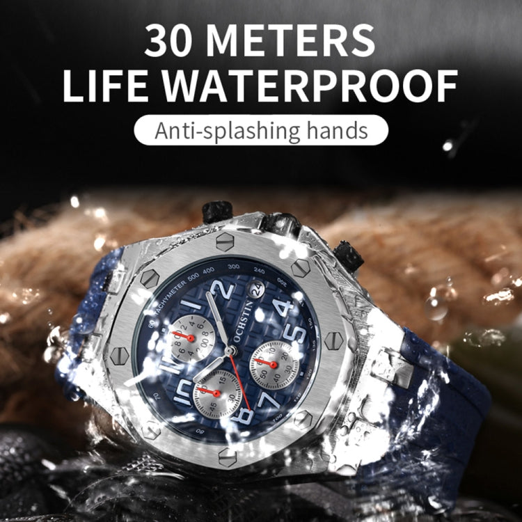 OCHSTIN 6100A Multifunctional Quartz Waterproof TPU Strap Men Watch(Rose Gold+Blue) - Leather Strap Watches by OCHSTIN | Online Shopping South Africa | PMC Jewellery | Buy Now Pay Later Mobicred