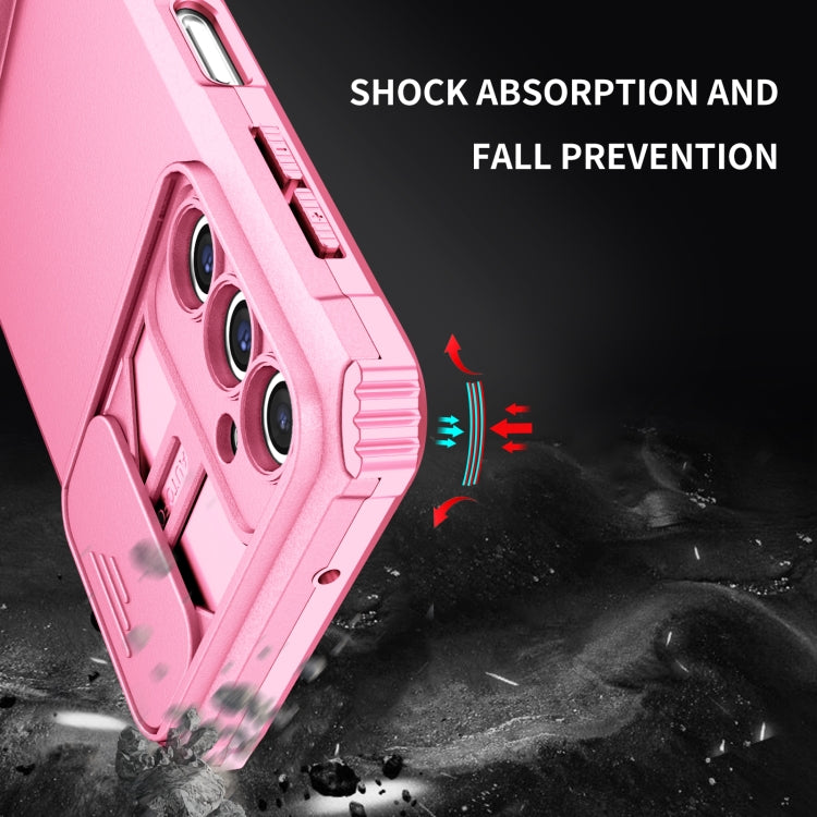 For Samsung Galaxy A14 5G Stereoscopic Holder Sliding Camshield Phone Case(Pink) - free shipping - PMC TechLife - Order now!