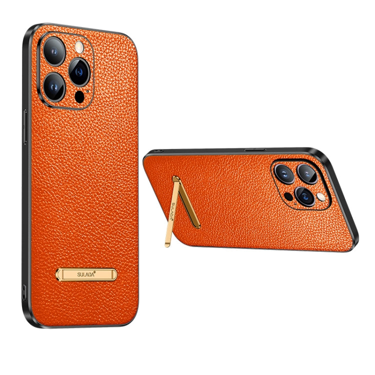 For iPhone 14 SULADA Invisible Bracket Leather Back Cover Phone Case(Orange) - iPhone 14 Cases by SULADA | Online Shopping South Africa | PMC TechLife | Buy Now Pay Later Mobicred