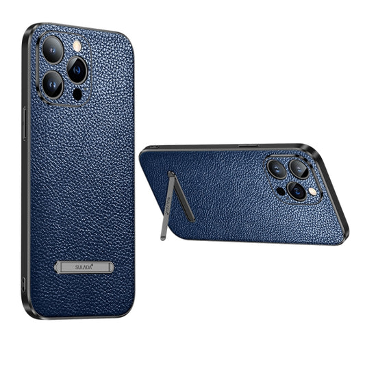 For iPhone 14 SULADA Invisible Bracket Leather Back Cover Phone Case(Blue) - iPhone 14 Cases by SULADA | Online Shopping South Africa | PMC Jewellery | Buy Now Pay Later Mobicred