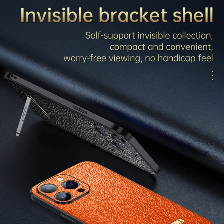 For iPhone 14 Pro SULADA Invisible Bracket Leather Back Cover Phone Case(Orange) - iPhone 14 Pro Cases by SULADA | Online Shopping South Africa | PMC Jewellery