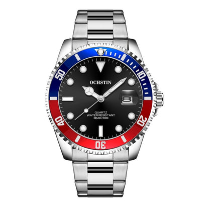 OCHSTIN 7019E Multifunctional Quartz Waterproof Luminous Steel Strap Men Watch(Blue Red+Silver) - Metal Strap Watches by OCHSTIN | Online Shopping South Africa | PMC Jewellery | Buy Now Pay Later Mobicred