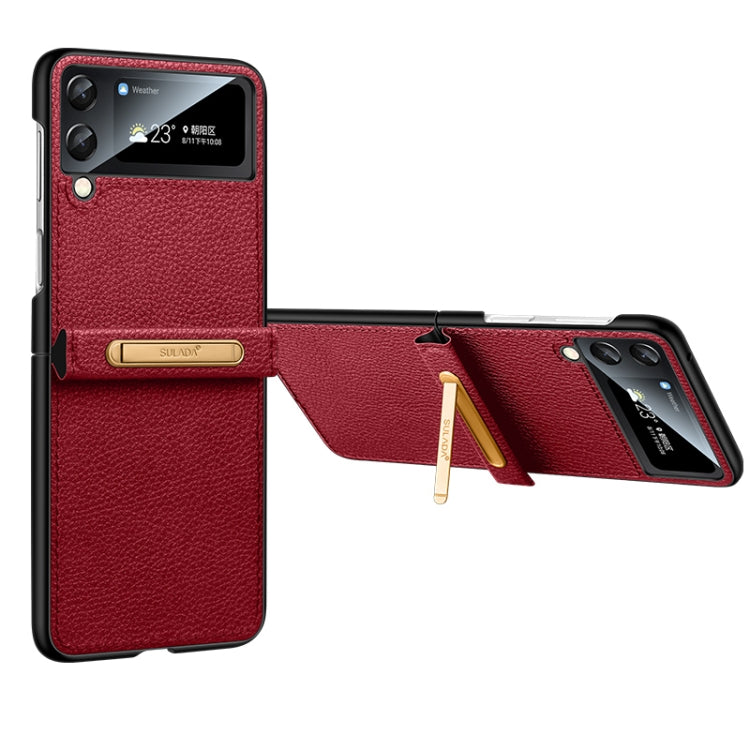 For Samsung Galaxy Z Flip4 SULADA Invisible Bracket Leather Back Cover Phone Case(Red) - Galaxy Z Flip4 5G Cases by SULADA | Online Shopping South Africa | PMC TechLife