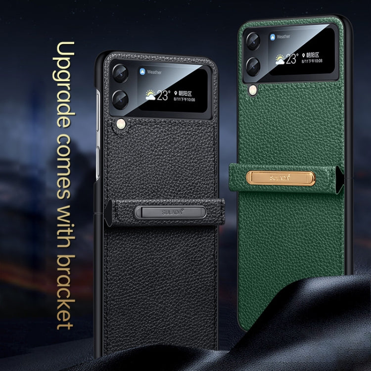 For Samsung Galaxy Z Flip4 SULADA Invisible Bracket Leather Back Cover Phone Case(Orange) - Galaxy Z Flip4 5G Cases by SULADA | Online Shopping South Africa | PMC TechLife | Buy Now Pay Later Mobicred