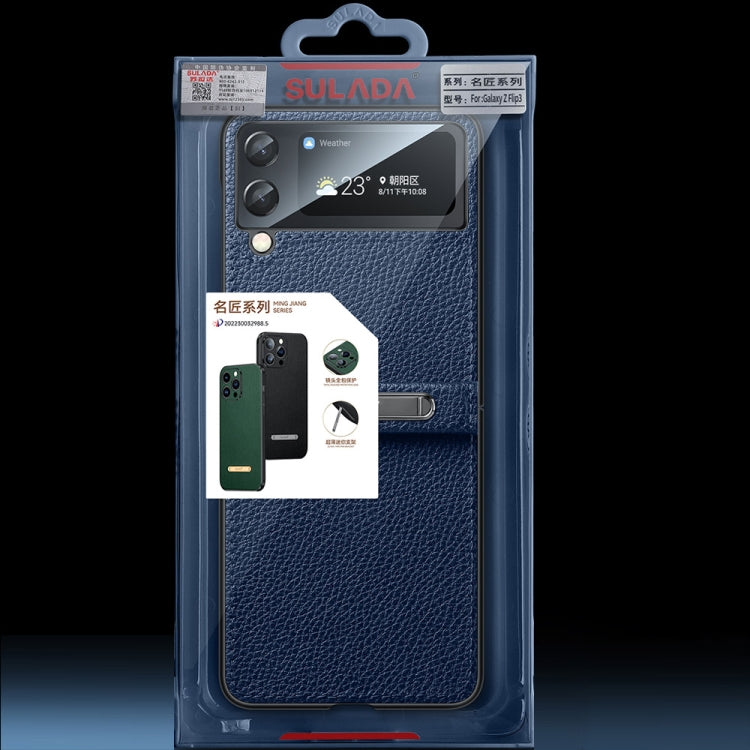 For Samsung Galaxy Z Flip3 5G SULADA Invisible Bracket Leather Back Cover Phone Case(Black) - Galaxy Phone Cases by SULADA | Online Shopping South Africa | PMC TechLife | Buy Now Pay Later Mobicred