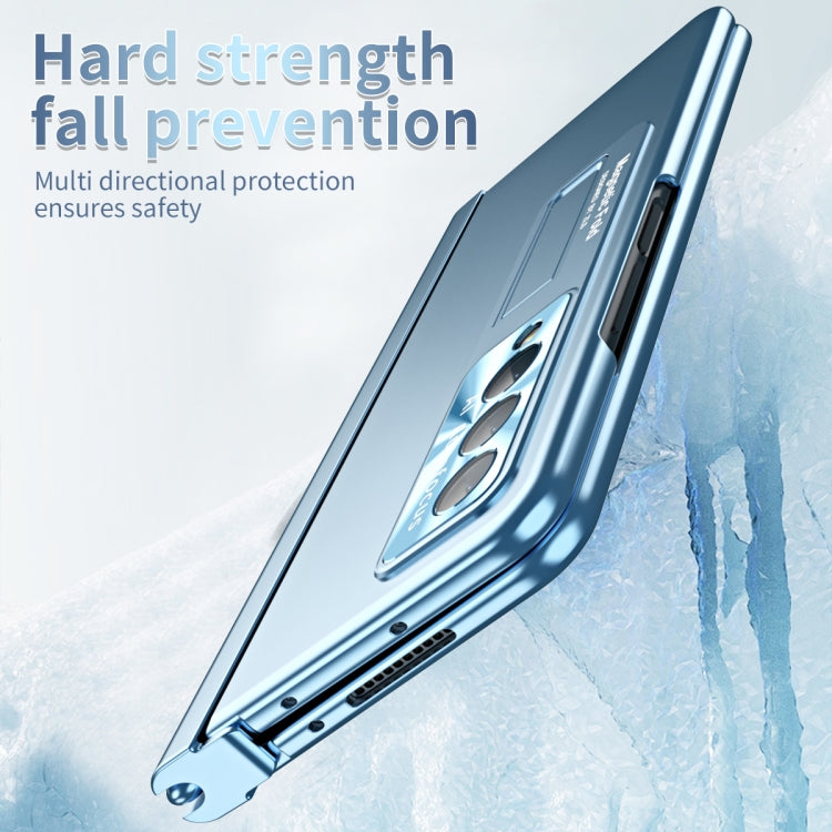 For Samsung Galaxy Z Fold3 5G Electroplating Corrugated Hinge Folding Phone Case with Pen Slot(Blue) - free shipping - PMC TechLife - Order now!