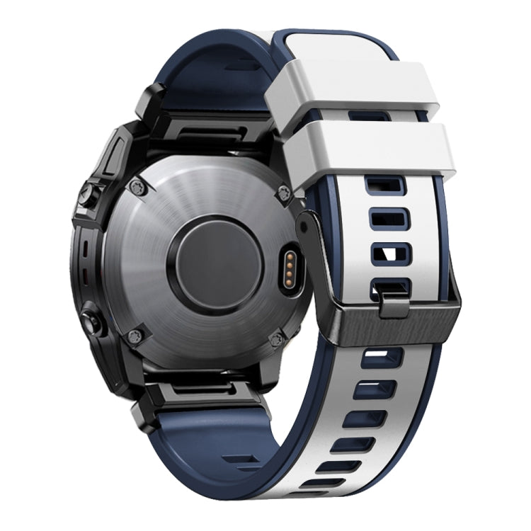 Compatible with Garmin Fenix 7 22mm Plain Weave Two-Color Quick Release Silicone Watch Band(White Blue) - free shipping - PMC TechLife - Order now!