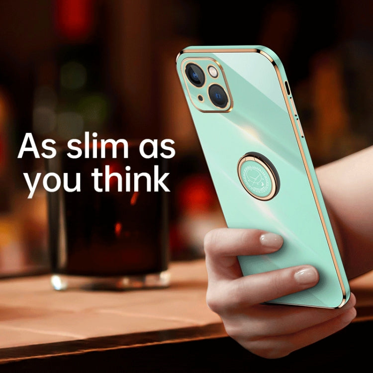 For iPhone 13 XINLI Straight Edge 6D Electroplate TPU Phone Case with Ring Holder(Celestial Blue) - free shipping - PMC TechLife - Order now!