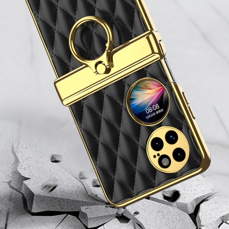 For Huawei P50 Pocket GKK Magnetic Shaft Electroplating Rhombic Plain Leather Phone Case(Black) - Huawei Cases by GKK | Online Shopping South Africa | PMC Jewellery | Buy Now Pay Later Mobicred