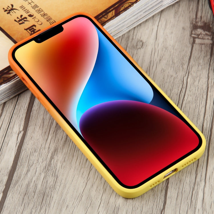 For iPhone 14 Liquid TPU Silicone Gradient MagSafe Phone Case(Orange Yellow) - free shipping - PMC TechLife - Order now!