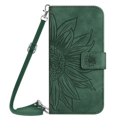 For Motorola Moto G73 5G HT04 Skin Feel Sun Flower Embossed Flip Leather Phone Case with Lanyard(Green) - Motorola Cases by PMC Jewellery | Online Shopping South Africa | PMC Jewellery