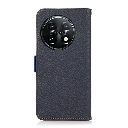 For OnePlus 11 KHAZNEH Side-Magnetic Litchi Genuine Leather RFID Phone Case(Blue) - OnePlus Cases by PMC Jewellery | Online Shopping South Africa | PMC Jewellery