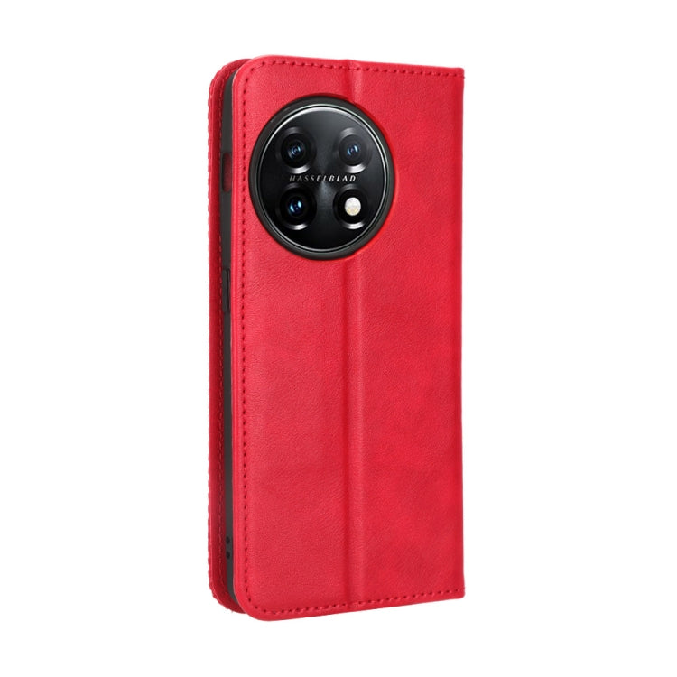 For OnePlus 11 5G Magnetic Buckle Retro Texture Leather Phone Case(Red) - OnePlus Cases by PMC Jewellery | Online Shopping South Africa | PMC Jewellery