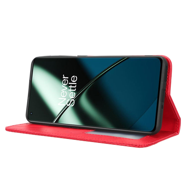 For OnePlus 11 5G Magnetic Buckle Retro Texture Leather Phone Case(Red) - free shipping - PMC TechLife - Order now!
