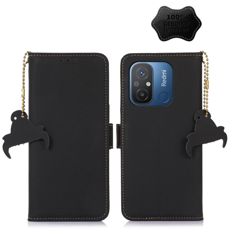 For Xiaomi Redmi 12C / Redmi 11A Genuine Leather Magnetic RFID Leather Phone Case(Black) - Xiaomi Cases by PMC TechLife | Online Shopping South Africa | PMC TechLife