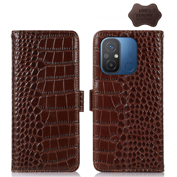 For Xiaomi Redmi 12C / 11A Crocodile Top Layer Cowhide Leather Phone Case(Brown) - Xiaomi Cases by PMC TechLife | Online Shopping South Africa | PMC TechLife