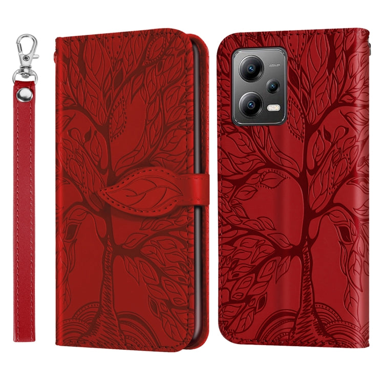 For Xiaomi Poco X5 Life Tree Embossing Pattern Leather Phone Case(Red) - free shipping - PMC TechLife - Order now!