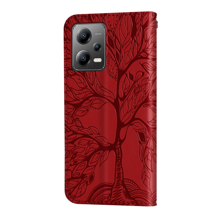 For Xiaomi Poco X5 Life Tree Embossing Pattern Leather Phone Case(Red) - free shipping - PMC TechLife - Order now!