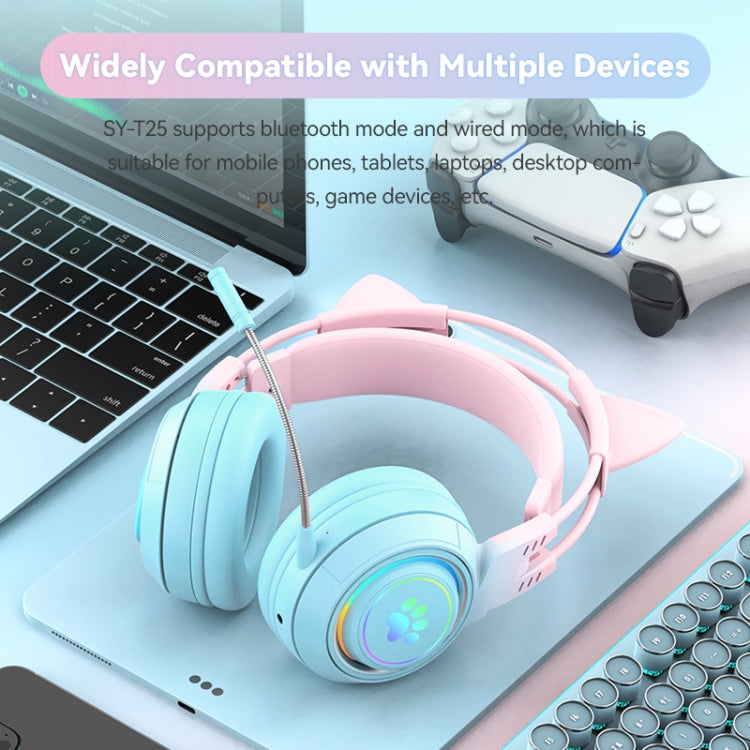 T25 RGB Stereo Cat Ear Bluetooth Wireless Headphones with Detachable Microphone(Blue) - Headset & Headphone by PMC TechLife | Online Shopping South Africa | PMC TechLife